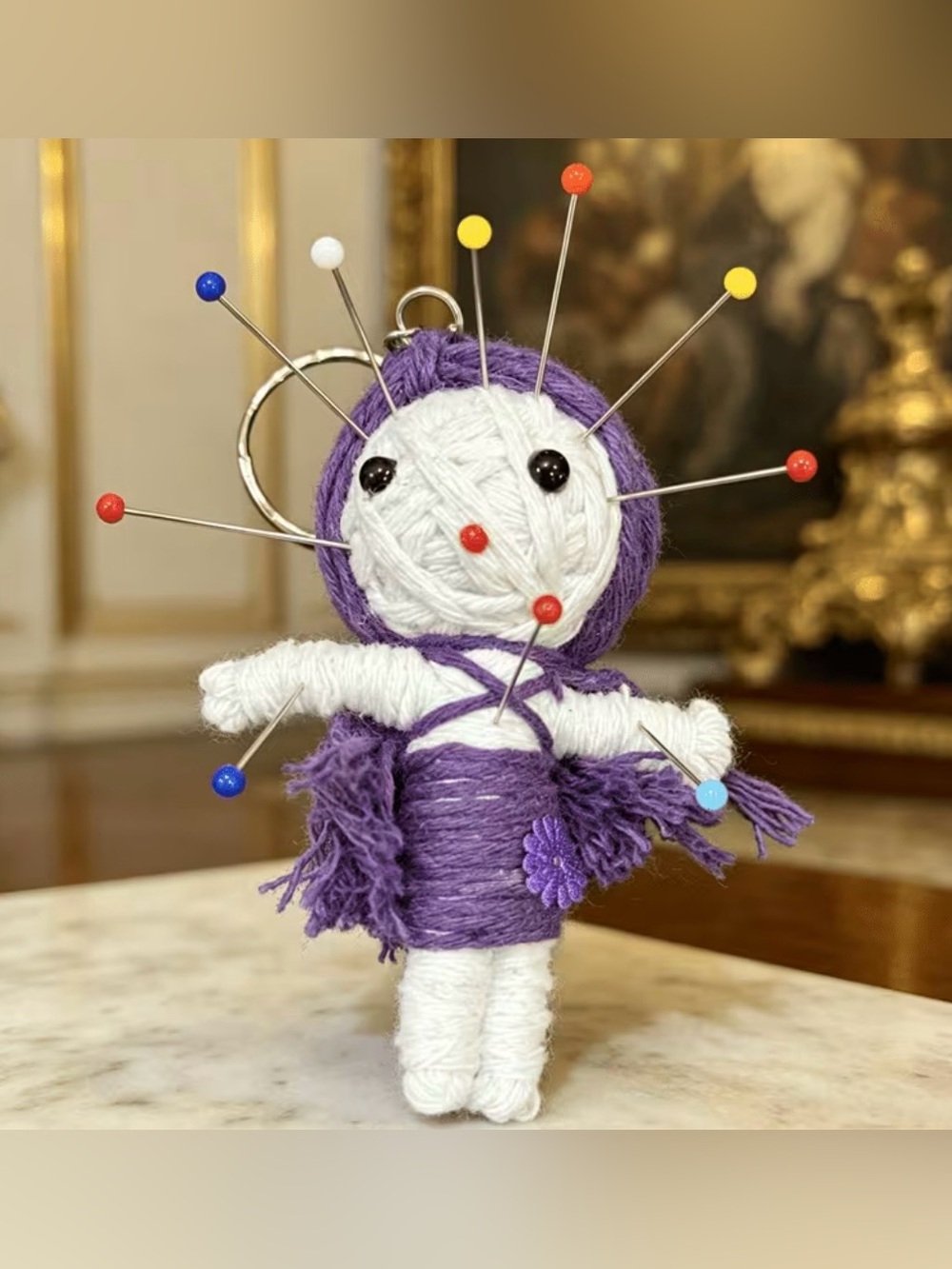 Purple and White Yarn Doll Toy  humor NEW